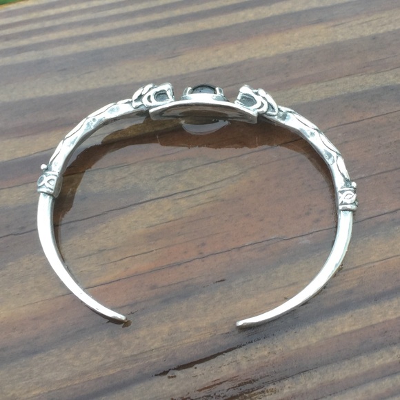 Lion Cuff Bracelet .925 Sterling Silver w/ genuine Black Onyx gem made in USA - Picture 7 of 8